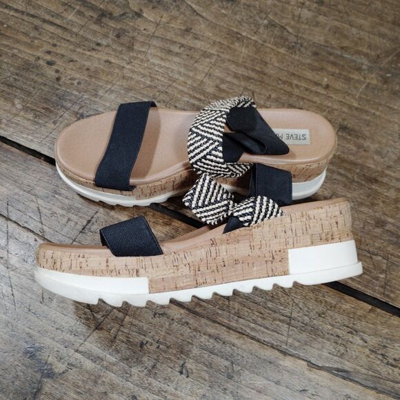 Steve Madden Sz 7.5M Sandals Kabel Cork Shoes Wide Straps Ankle Wedge - Picture 2 of 8